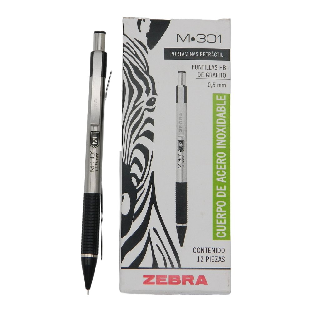 Lapicero Metalico 0.5 mm Negro C/ 12 pzs M-301 Zebra