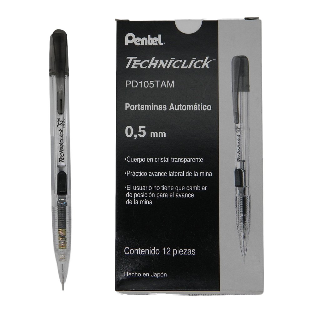 Lapicero Techniclick 0.5 mm Negro C/ 12 pzs Pentel