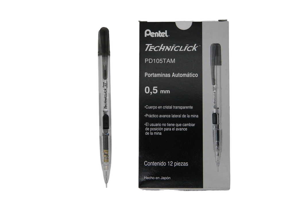 Lapicero Techniclick 0.5 mm Negro C/ 12 pzs Pentel
