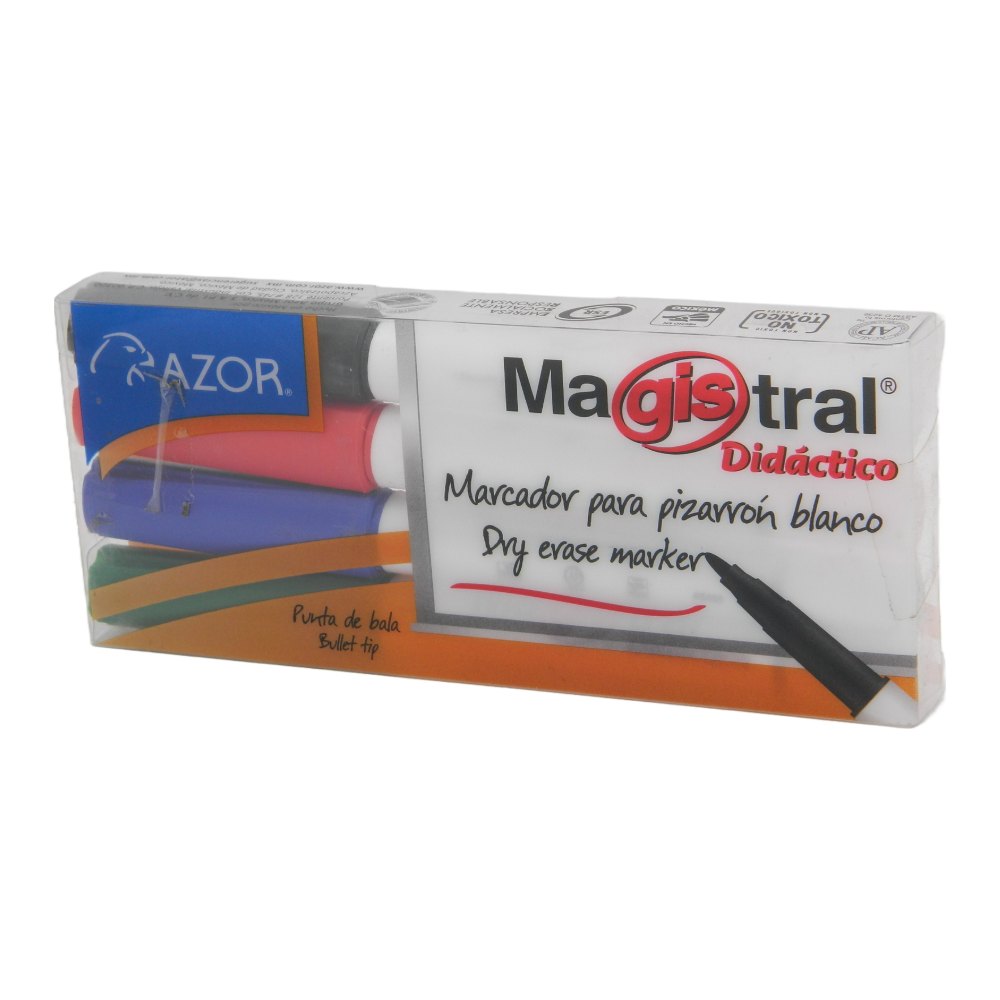 Marcador Magistral Didactico P/ Fino C/ 4 pzs Azor
