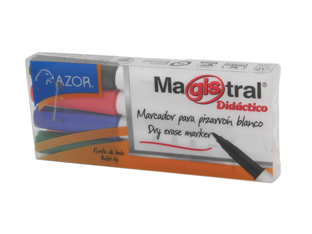 Marcador Magistral Didactico P/ Fino C/ 4 pzs Azor