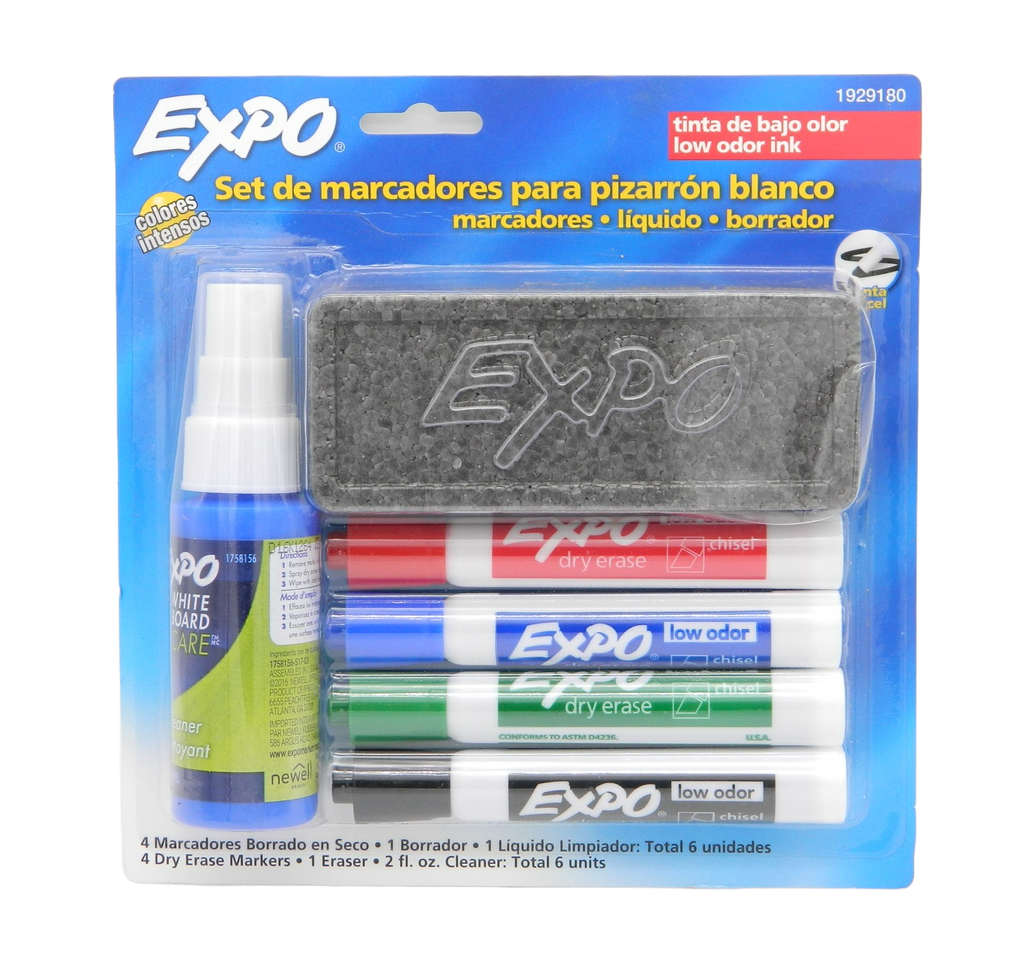 Marcador P/ Pizarron Expo C/ 4 pzs + Borrador y Liquido Newell