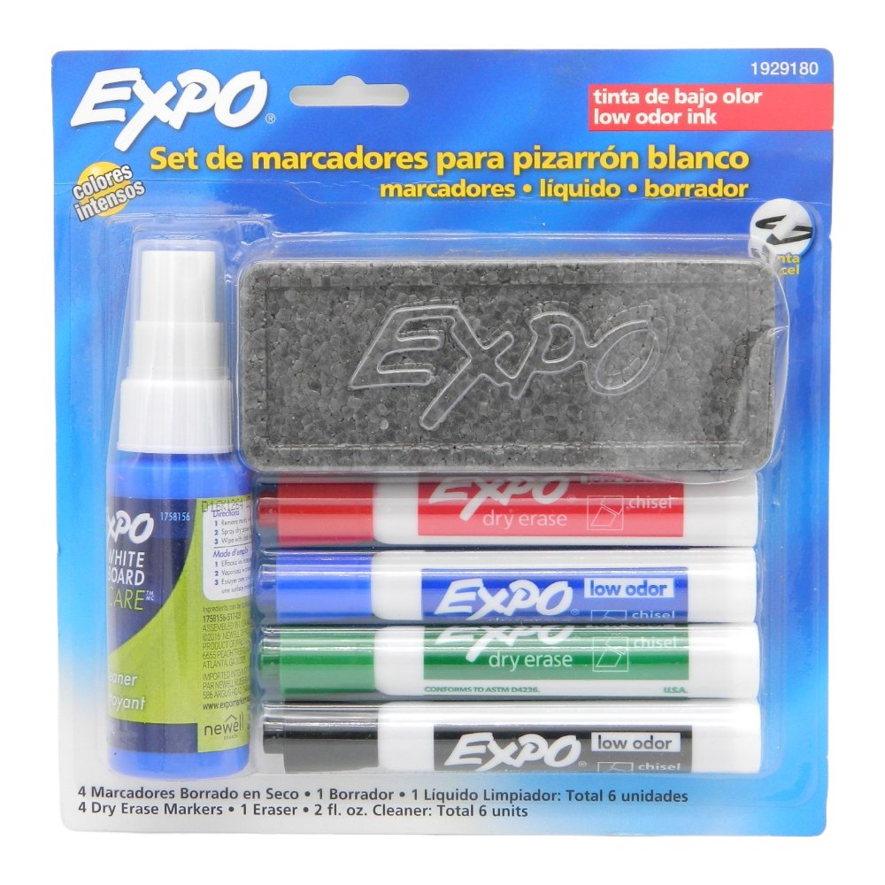 Marcador P/ Pizarron Expo C/ 4 pzs + Borrador y Liquido Newell