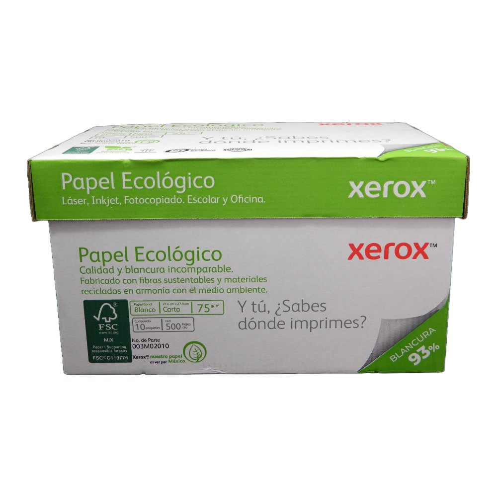 Papel Bond Xerox Ecologico T/ Carta 93% Blancura 75 grs C/ 5,000 hjs