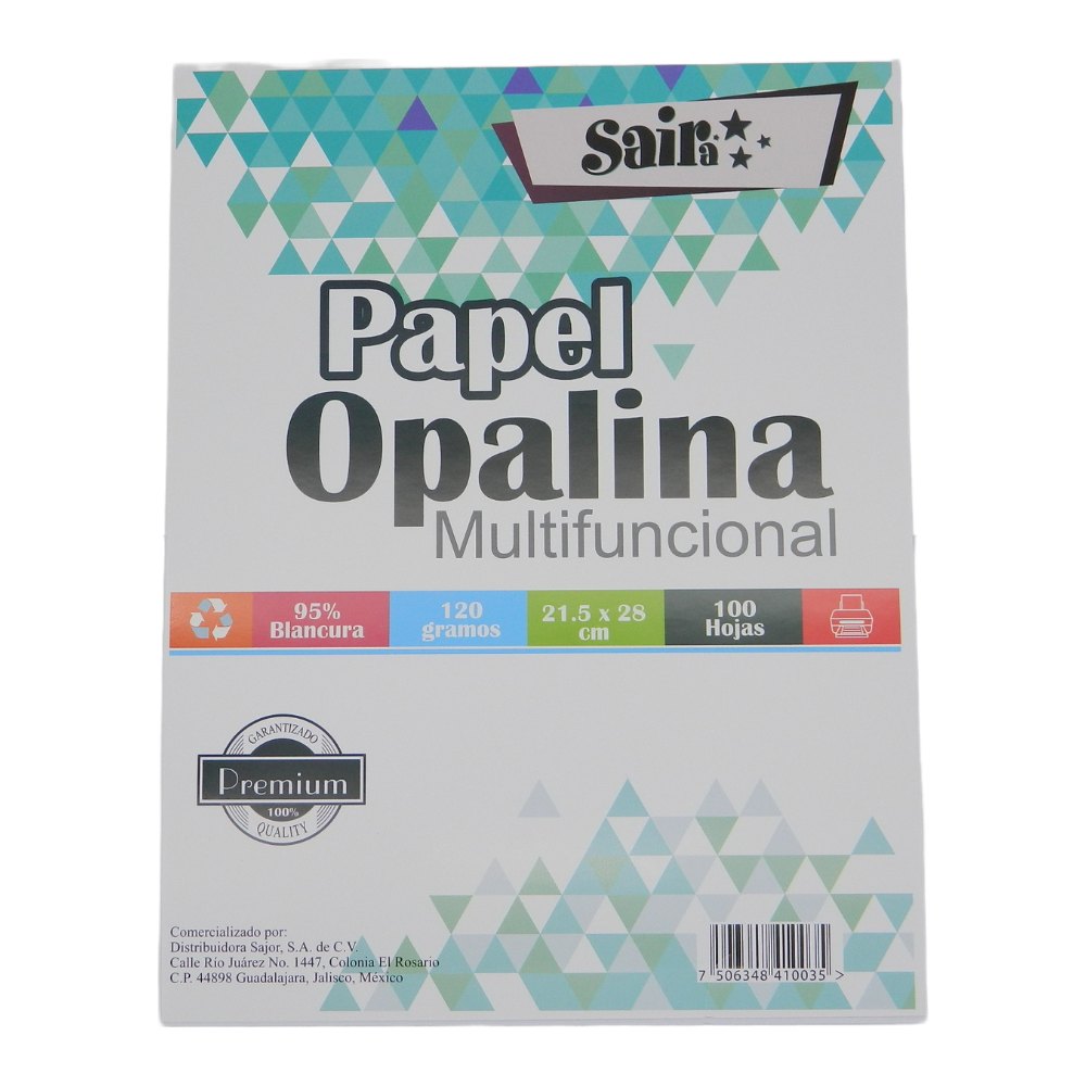 Papel Opalina Blanca T/ Carta 120 grs C/ 100 hjs Saira