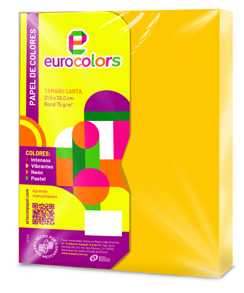 Papel Eurocolor T/ Carta Amarillo Intenso C/ 100 pzs Arpapel