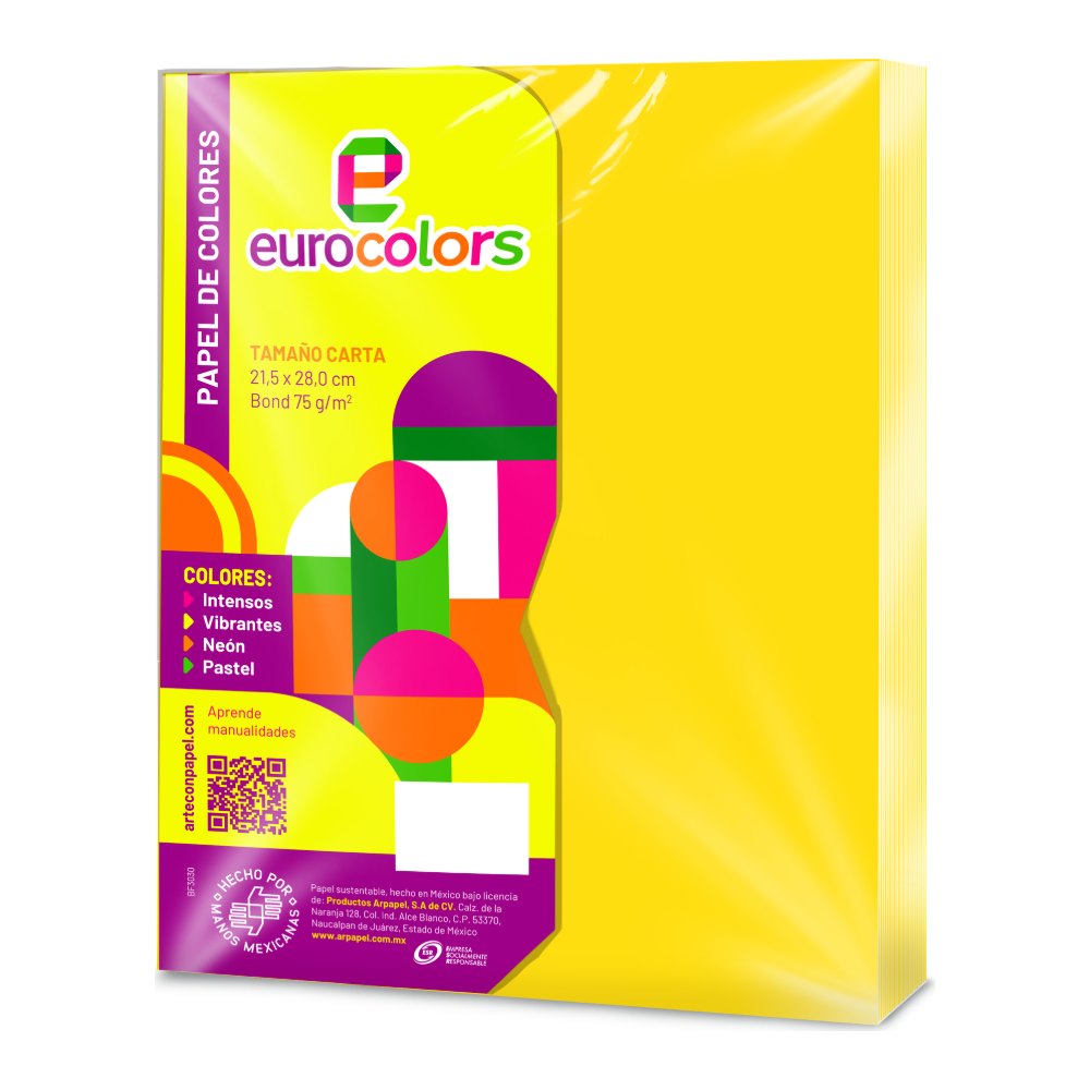 Papel Eurocolor T/ Carta Amarillo Vibrante C/ 100 pzs Arpapel