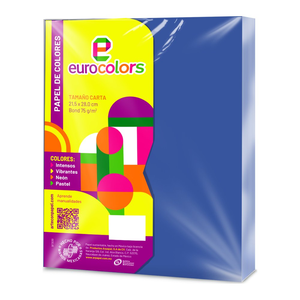 Papel Eurocolor T/ Carta Azul Intenso C/ 100 pzs Arpapel