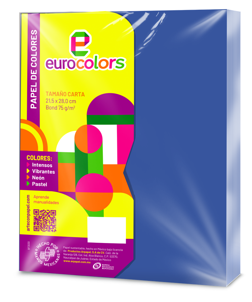 Papel Eurocolor T/ Carta Azul Intenso C/ 100 pzs Arpapel