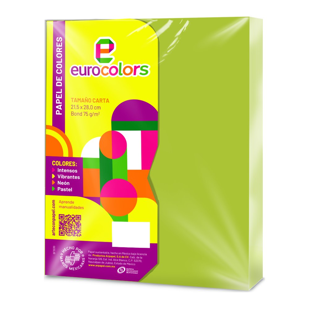 Papel Eurocolor T/ Carta Verde Vibrante C/ 100 pzs Arpapel