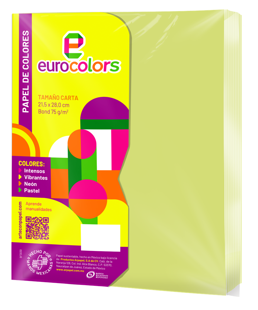 Papel Eurocolor T/ Carta Verde Pastel C/ 100 pzs Arpapel