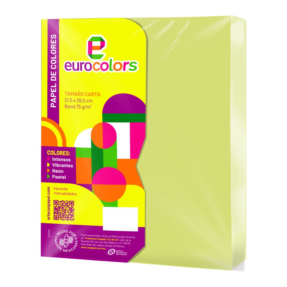 Papel Eurocolor T/ Carta Verde Pastel C/ 100 pzs Arpapel