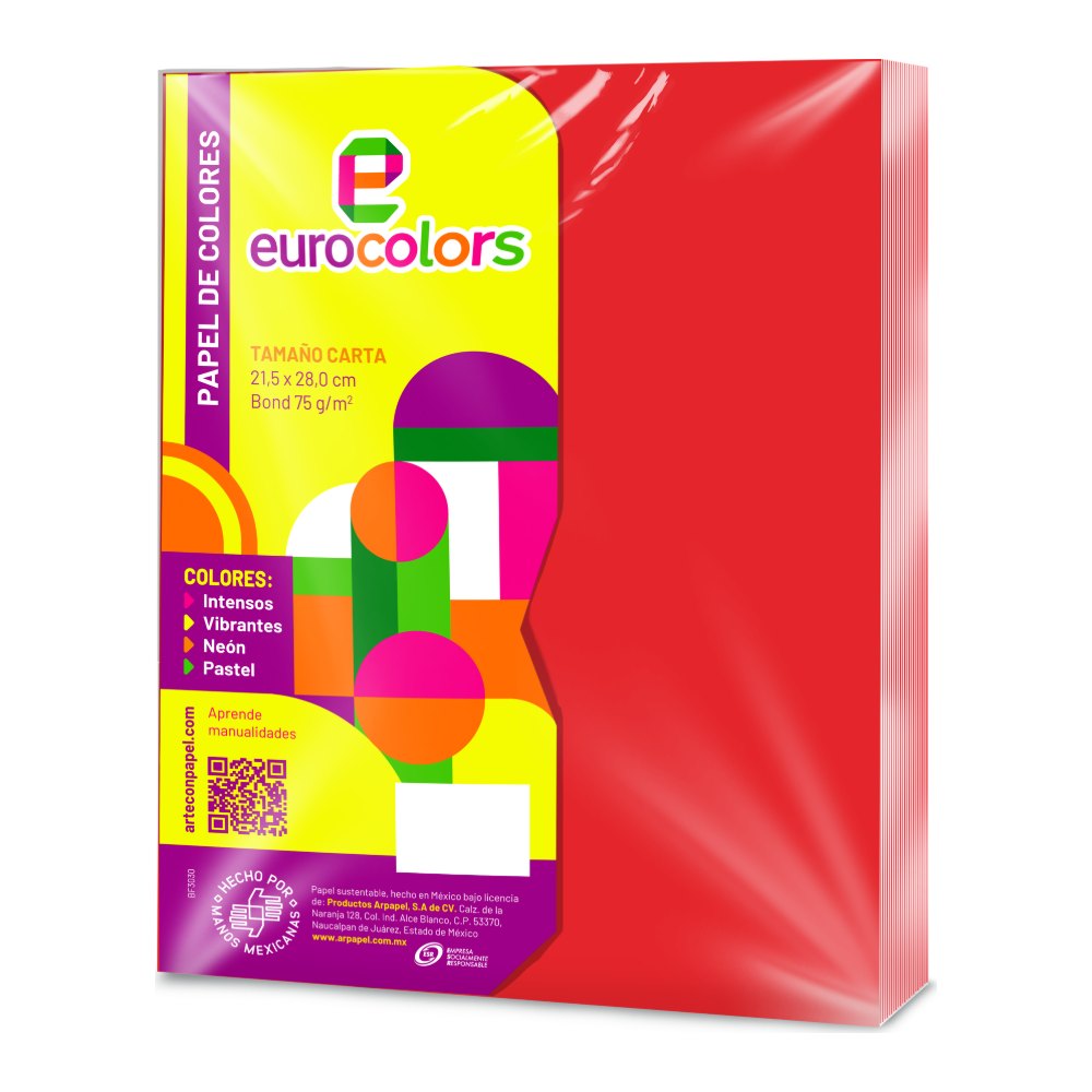 Papel Eurocolor T/ Carta Rojo Intenso C/ 100 pzs Arpapel