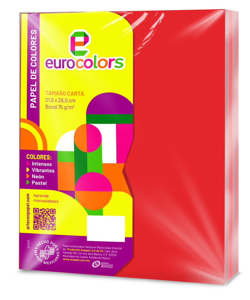 Papel Eurocolor T/ Carta Rojo Intenso C/ 100 pzs Arpapel