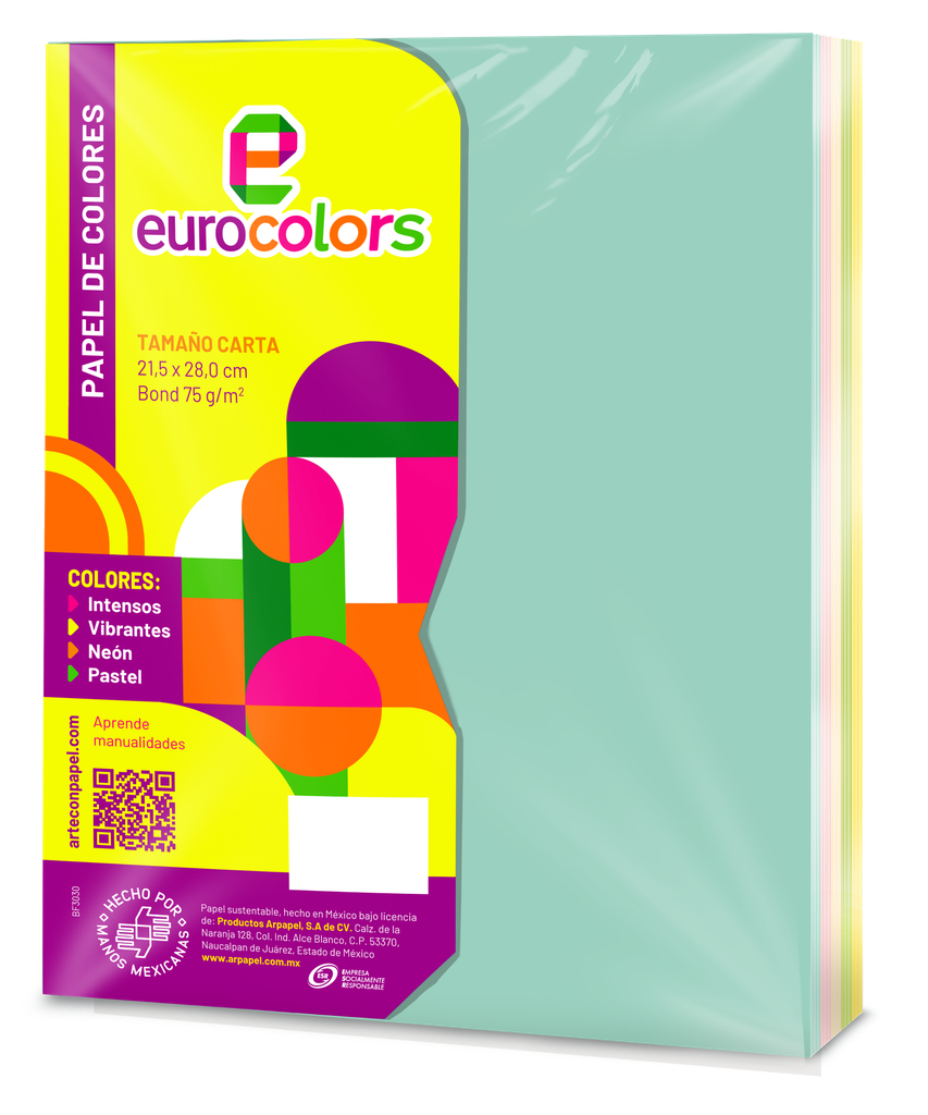 Papel Eurocolor T/ Carta Surtido Pastel C/ 100 pzs Arpapel