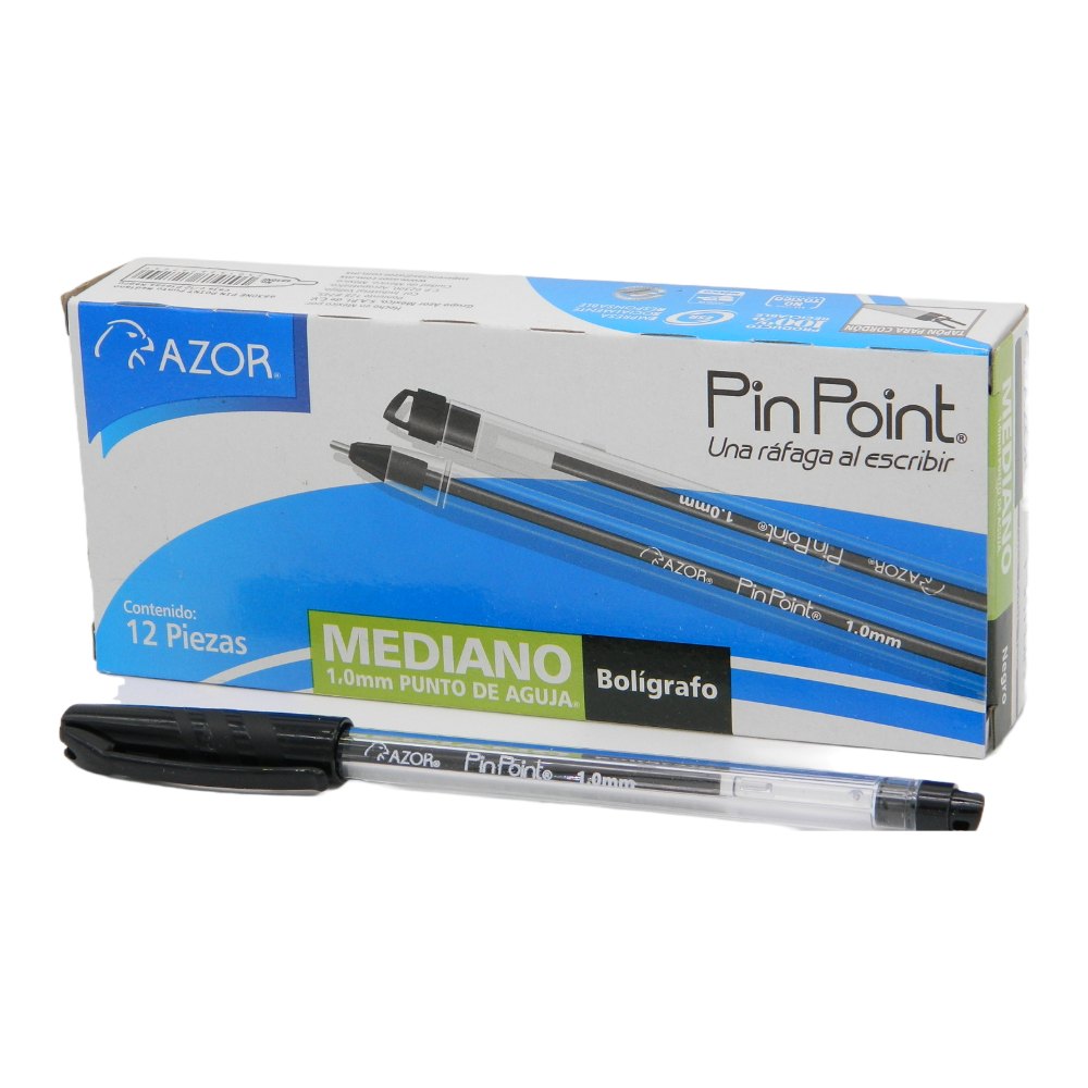 Pluma PinPoint 1.0 mm P/ Mediano Negro C/ 12 pzs Azor