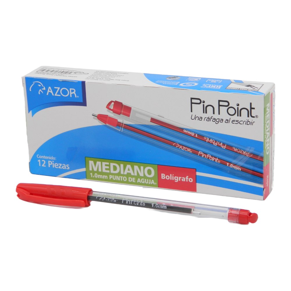 Pluma PinPoint 1.0 mm P/ Mediano Rojo C/ 12 pzs Azor