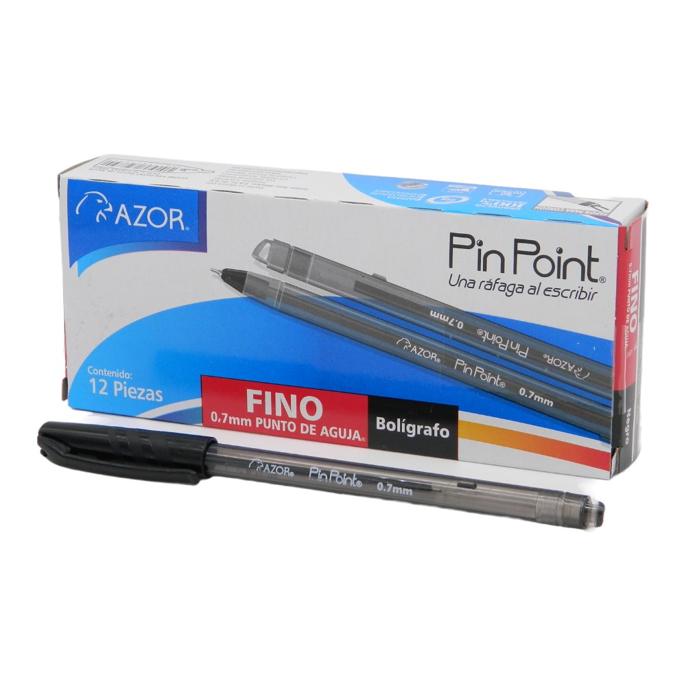 Pluma PinPoint 0.7 mm P/ Fino Negro C/ 12 pzs Azor
