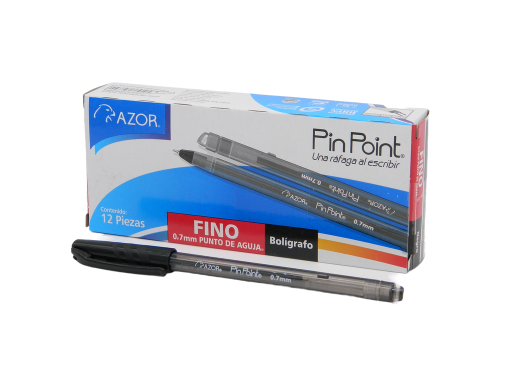 Pluma PinPoint 0.7 mm P/ Fino Negro C/ 12 pzs Azor