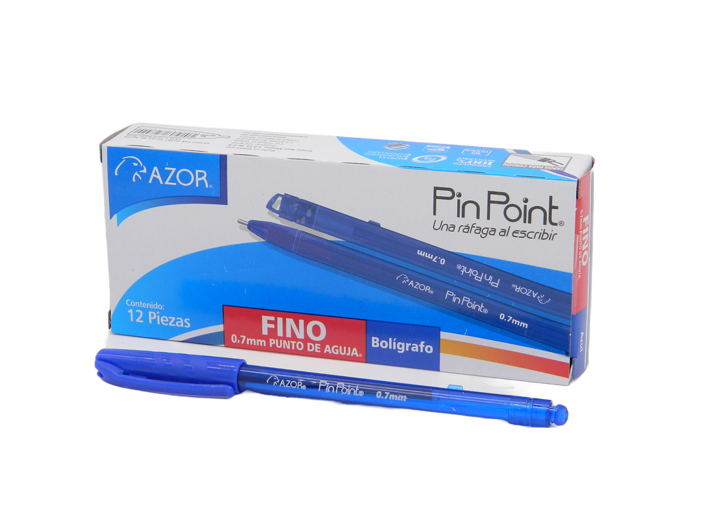 Pluma PinPoint 0.7 mm P/ Fino Azul C/ 12 pzs Azor