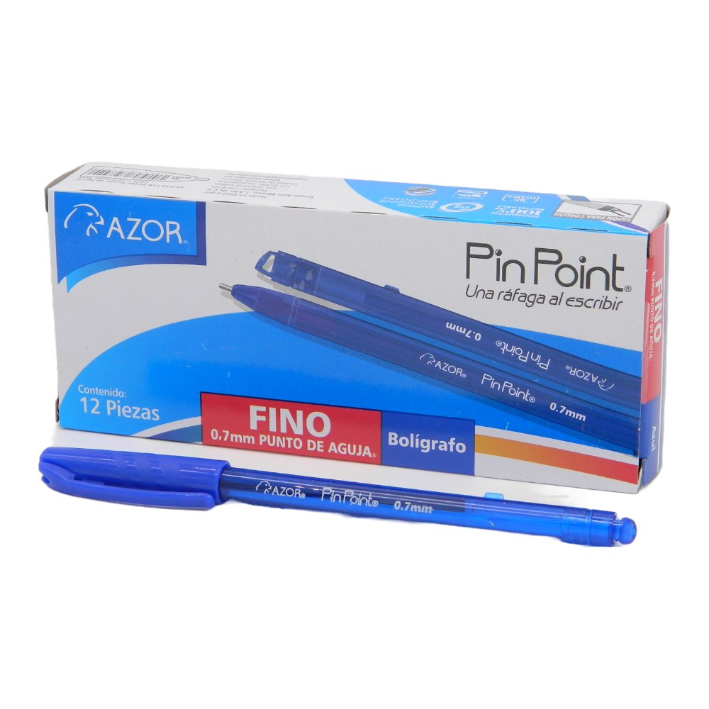 Pluma PinPoint 0.7 mm P/ Fino Azul C/ 12 pzs Azor