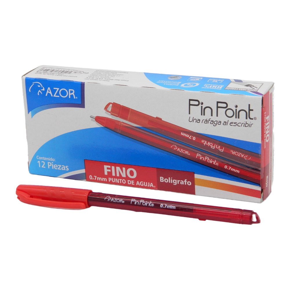 Pluma PinPoint 0.7 mm P/ Fino Rojo C/ 12 pzs Azor
