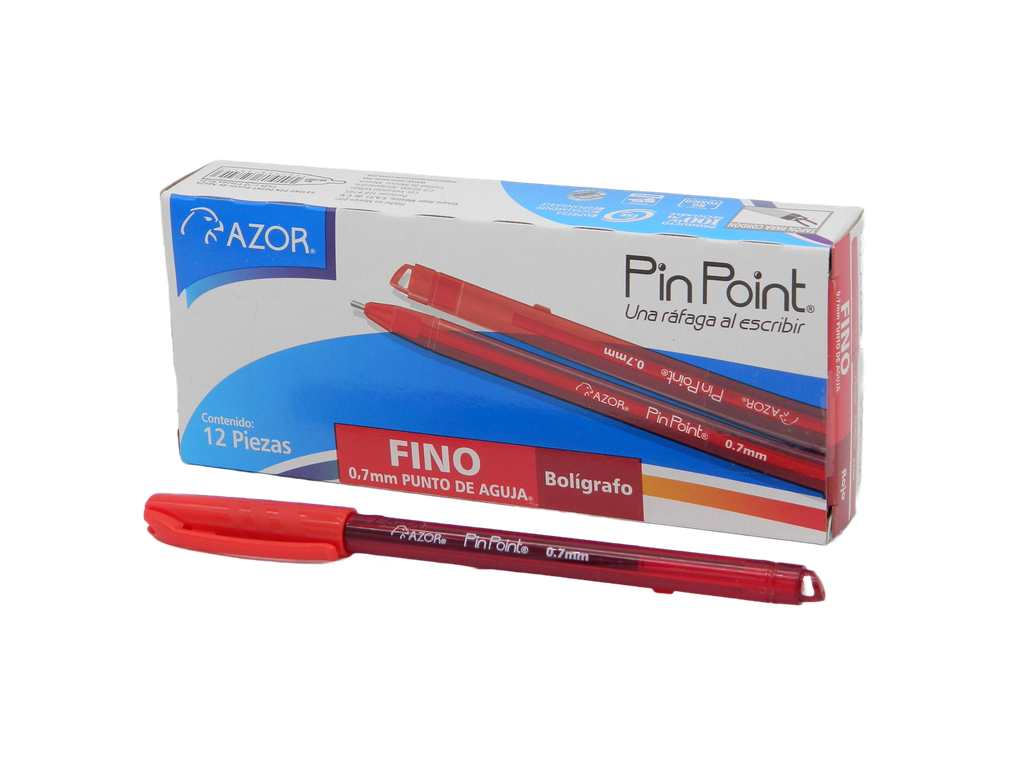 Pluma PinPoint 0.7 mm P/ Fino Rojo C/ 12 pzs Azor