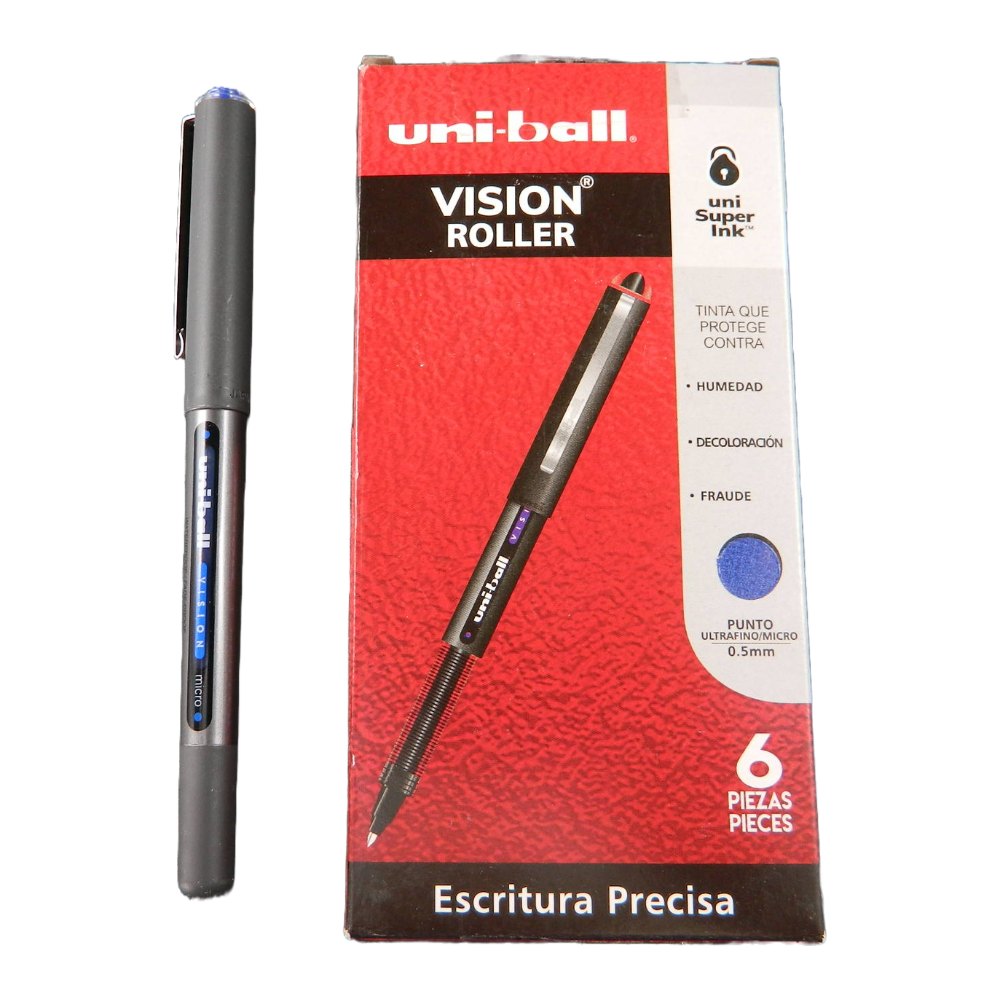 Pluma Uniball 0.5 mm P/ Ultrafino Azul Vision C/ 6 pzs UB-150 Azor