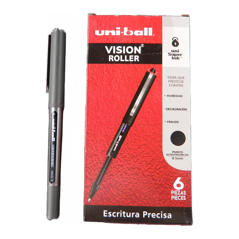Pluma Uniball 0.5 mm P/ Ultrafino Negro Vision C/ 6 pzs UB-150 Azor
