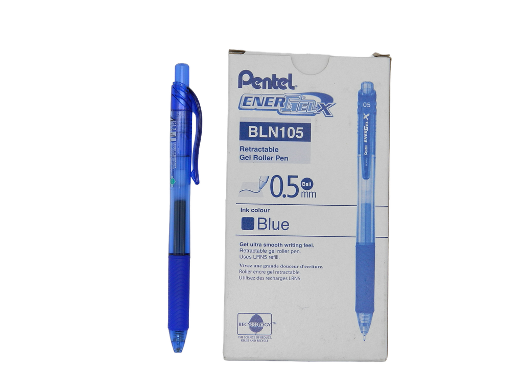 Pluma Energel 0.5 mm P/ Fino Retractil Azul C/ 12 pzs BLN105 Pentel