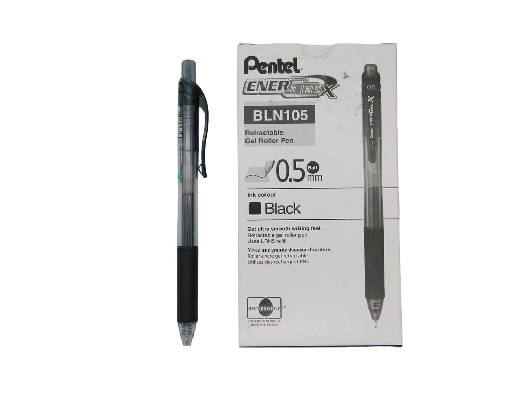 Pluma Energel 0.5 mm P/ Fino Retractil Negro C/ 12 pzs BLN105 Pentel