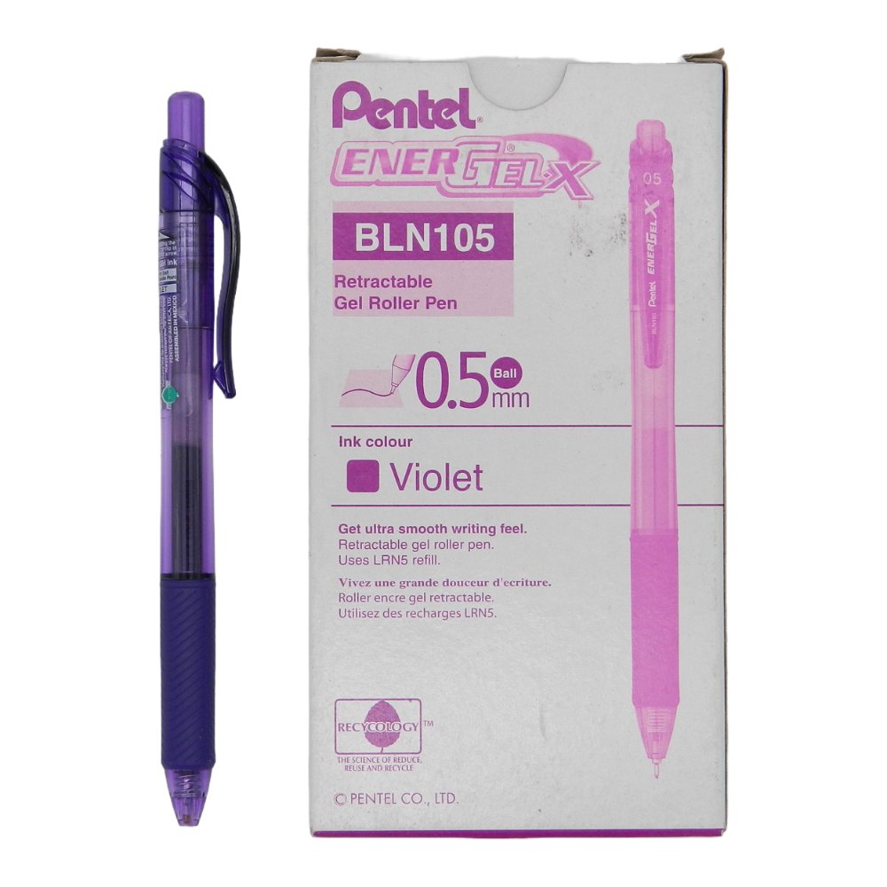 Pluma Energel 0.5 mm P/ Fino Retractil Violeta C/ 12 pzs BLN105 Pentel