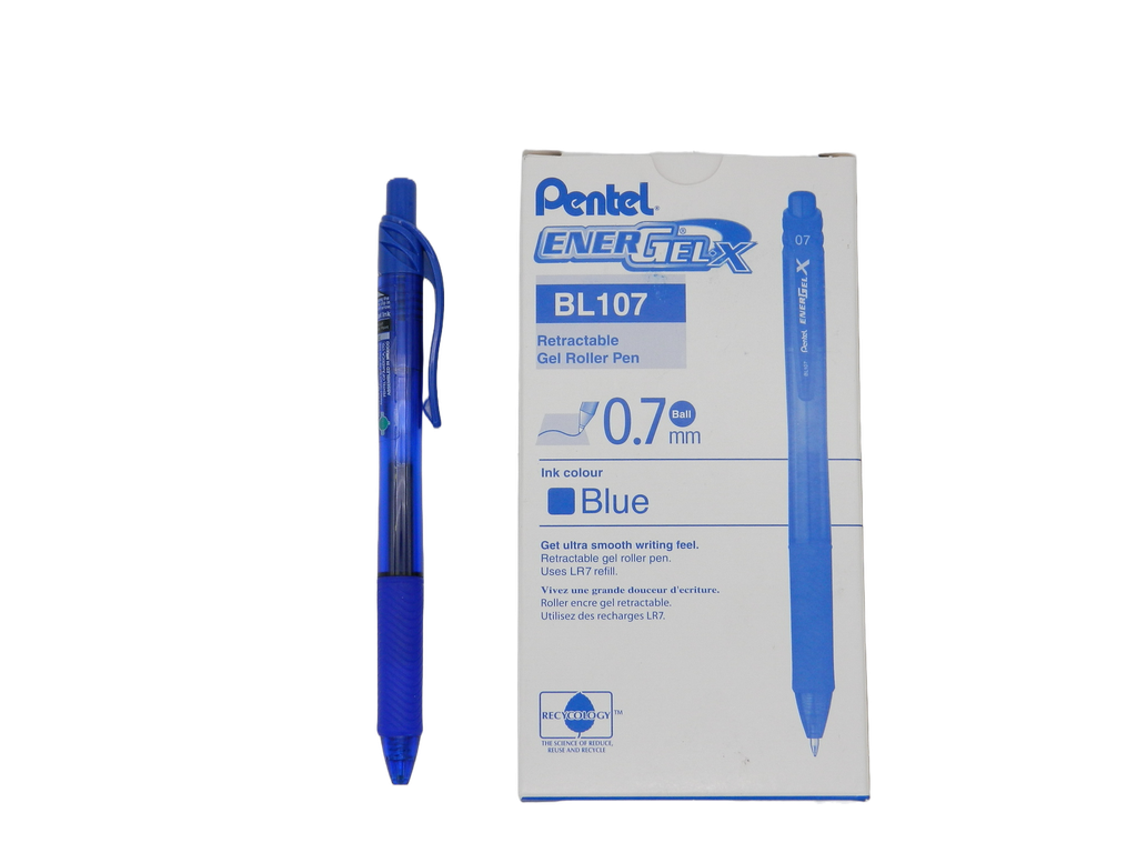 Pluma Energel 0.7 mm P/ Fino Retractil Azul C/ 12 pzs BL107 Pentel