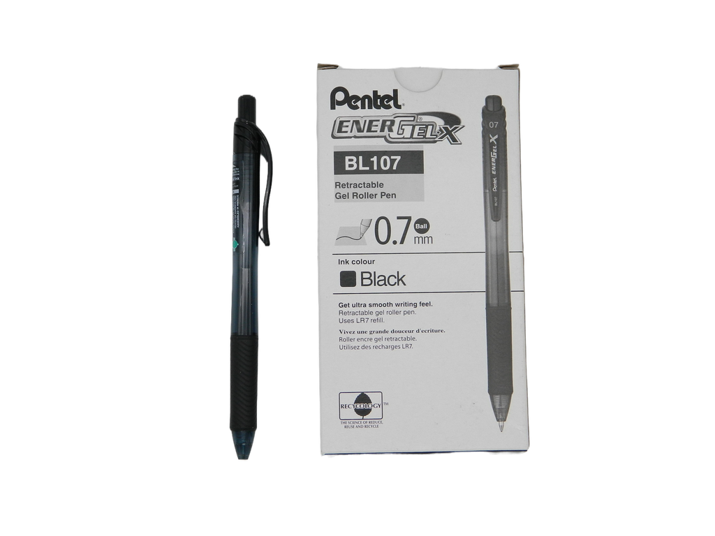 Pluma Energel 0.7 mm P/ Fino Retractil Negro C/ 12 pzs BL107 Pentel