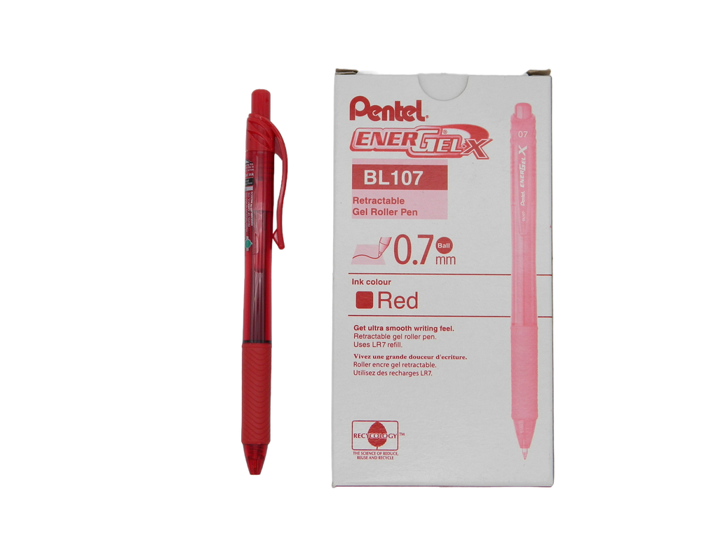 Pluma Energel 0.7 mm P/ Fino Retractil Rojo C/ 12 pzs BL107 Pentel