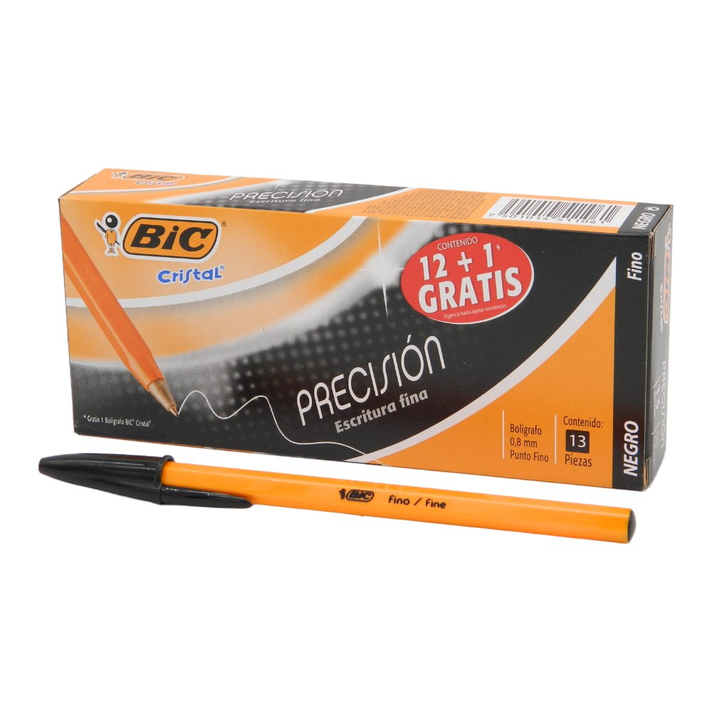 Pluma Bic 0.8 mm P/ Fino Negro C/ 12 pzs Bic