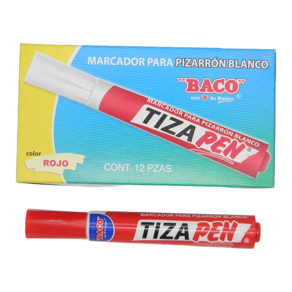 Marcador P/ Pizarron Tizapen Rojo C/ 12 pzs Baco