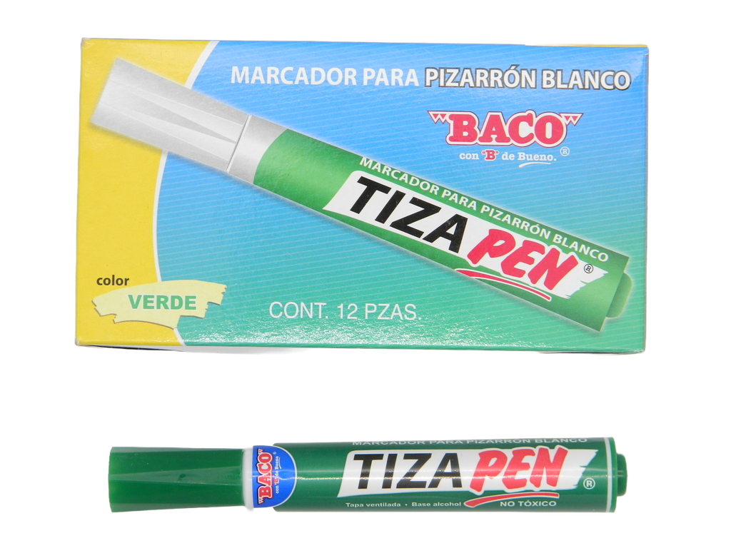 Marcador P/ Pizarron Tizapen Verde C/ 12 pzs Baco