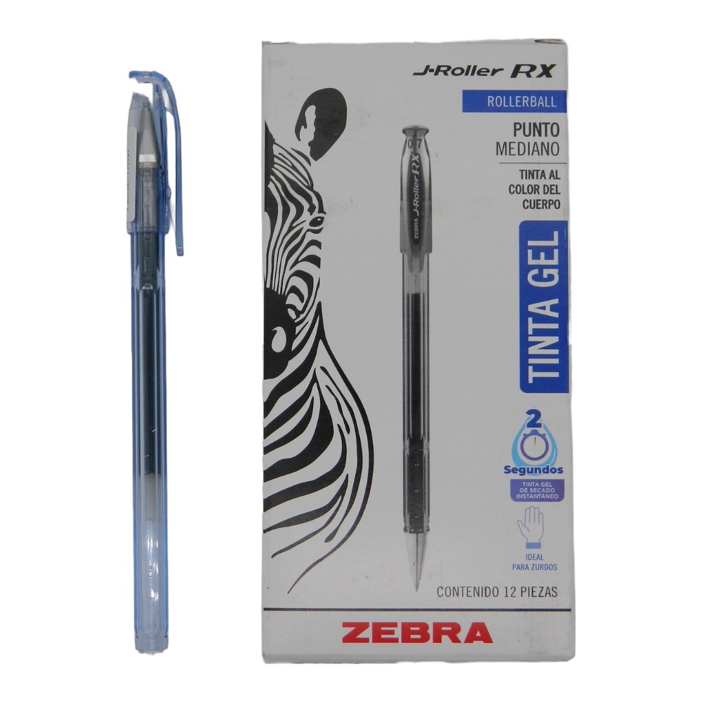 Pluma J Roller Gel  0.7 mm P/ Mediano Azul C/ 12 pzs Zebra