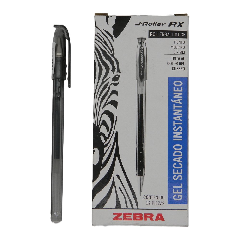 Pluma J Roller Gel  0.7 mm P/ Mediano Negro C/ 12 pzs Zebra