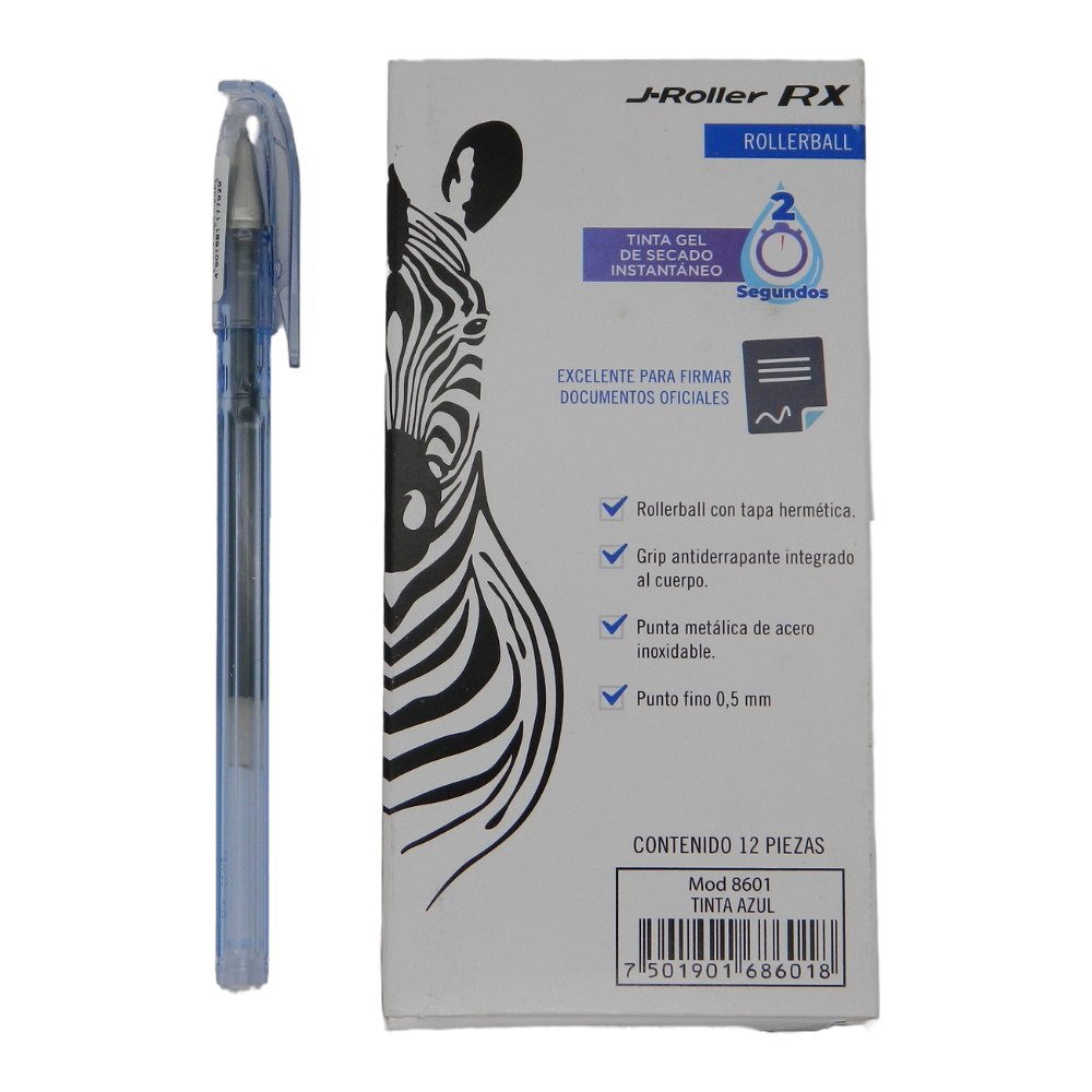 Pluma J Roller Gel  0.5 mm P/ Fino Azul C/ 12 pzs Zebra