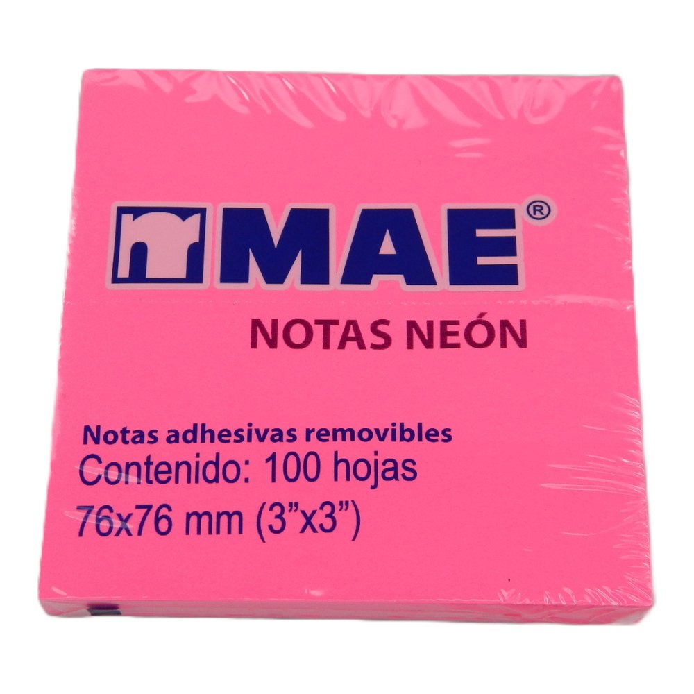 Notas Adhesivas Neon 3 x 3 Rosa C/ 100 pzs Mae