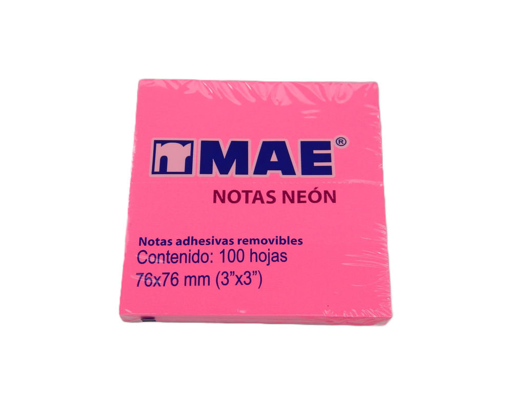 Notas Adhesivas Neon 3 x 3 Rosa C/ 100 pzs Mae