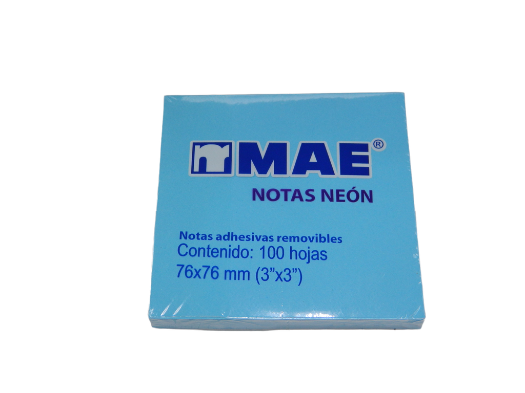 Notas Adhesivas Neon 3 x 3 Azul C/ 100 pzs Mae