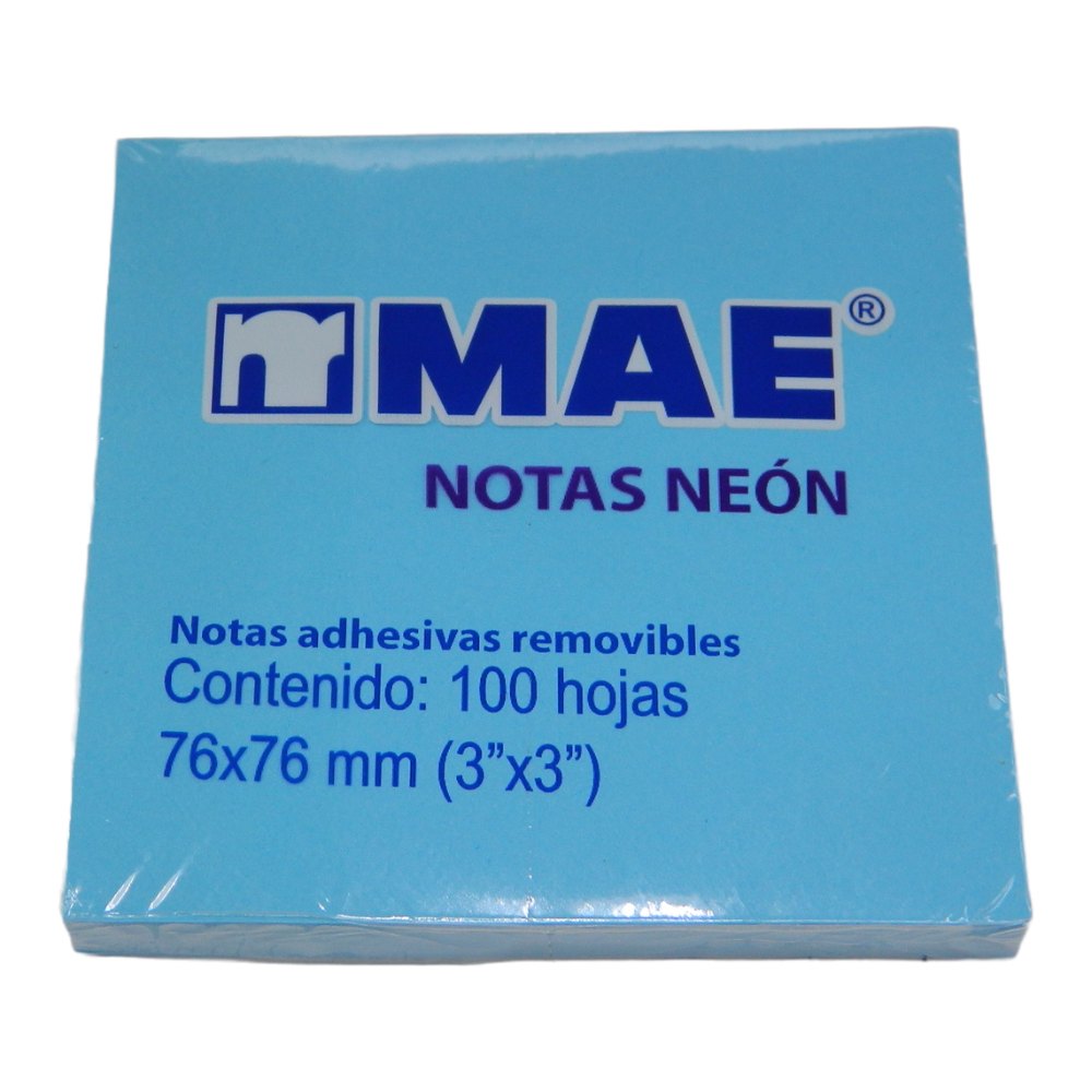 Notas Adhesivas Neon 3 x 3 Azul C/ 100 pzs Mae