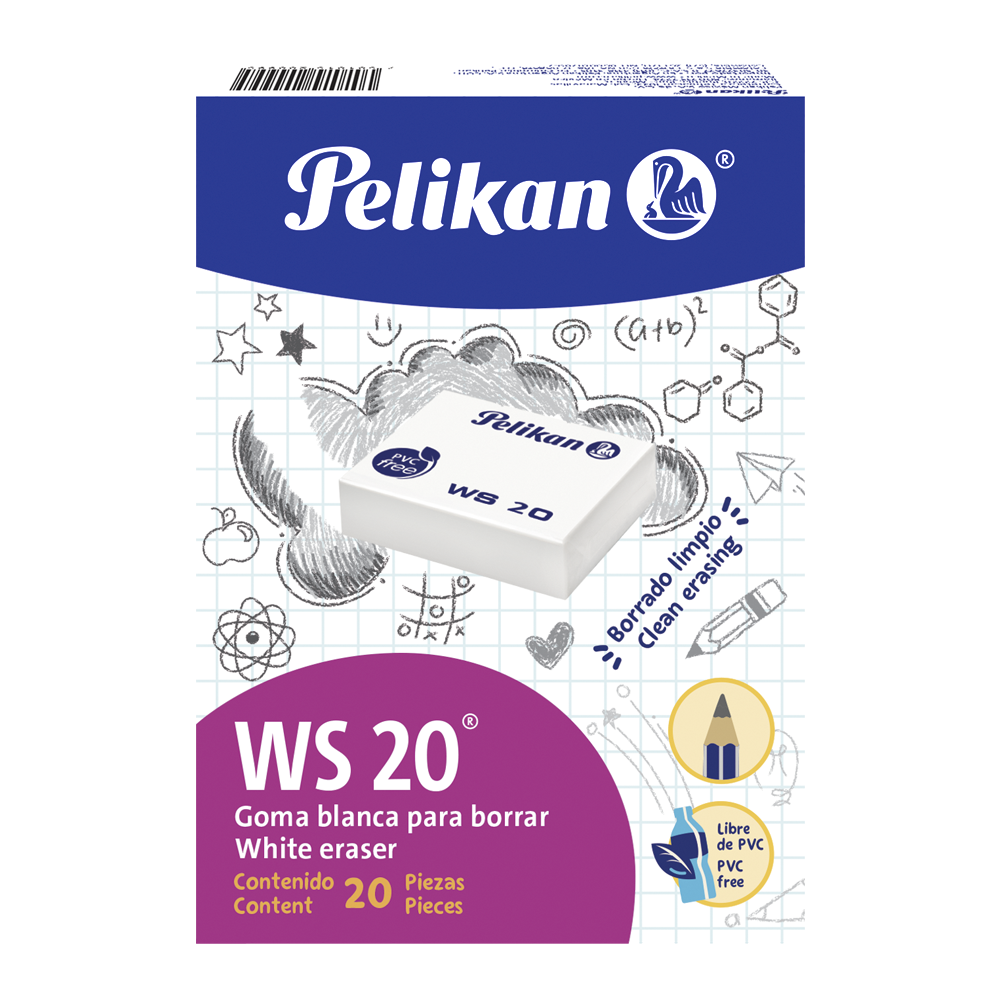 Borrador Goma Plastica Blanca WS20 C/ 20 pzs Pelikan