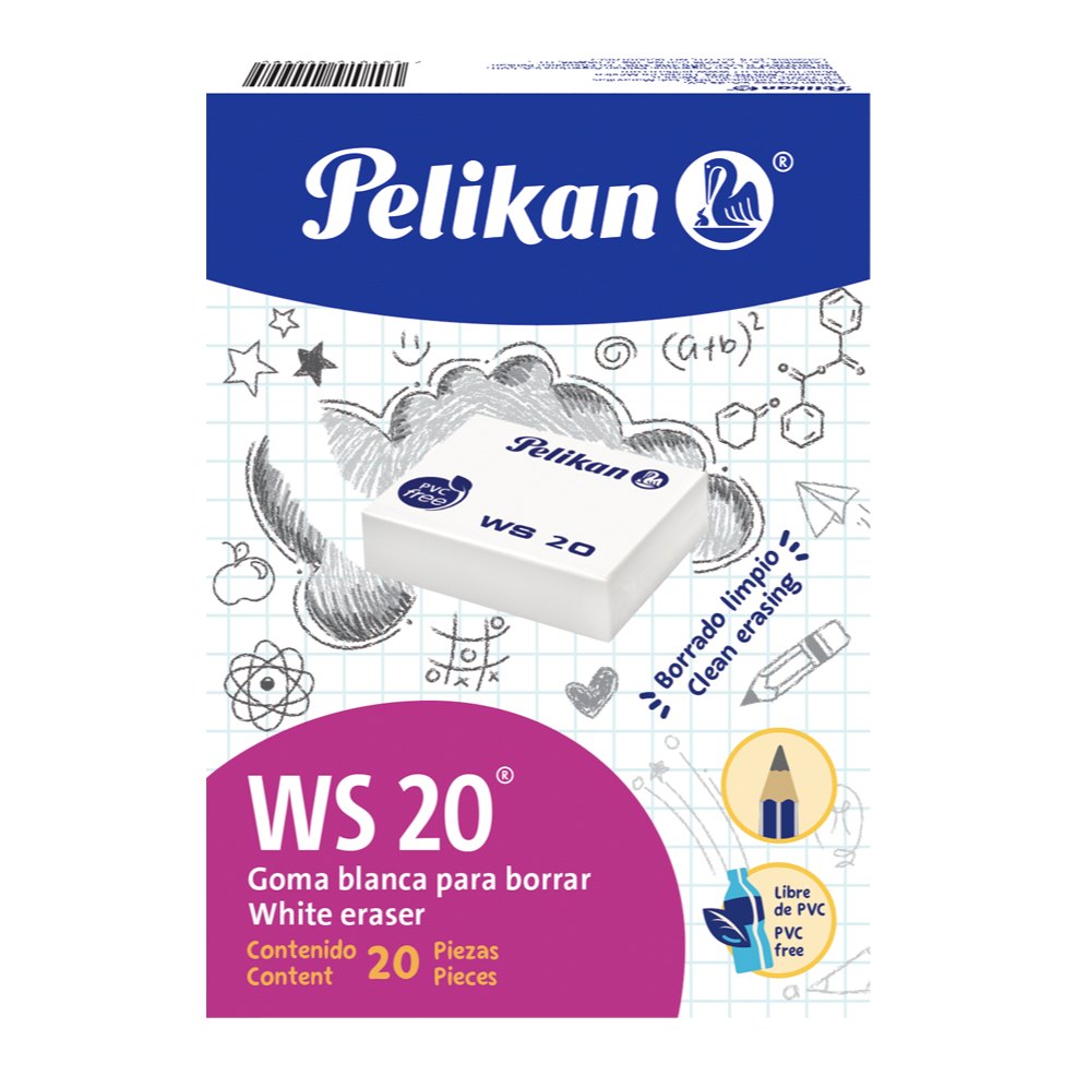 Borrador Goma Plastica Blanca WS20 C/ 20 pzs Pelikan