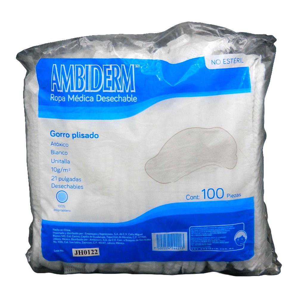 Cofia Gorro Plisado Blanco C/ 100 pzs Ambiderm