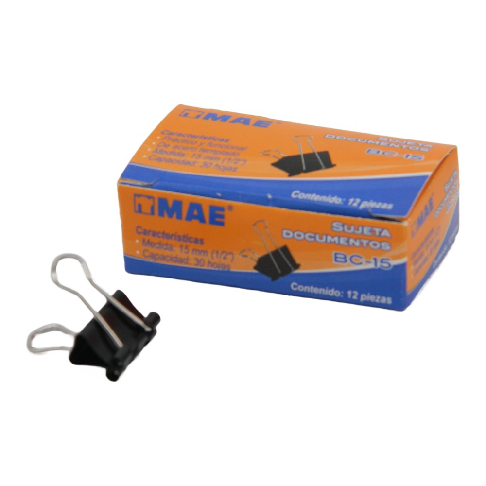 Binder Clip 15 mm 1/2" C/ 12 pzs Mae