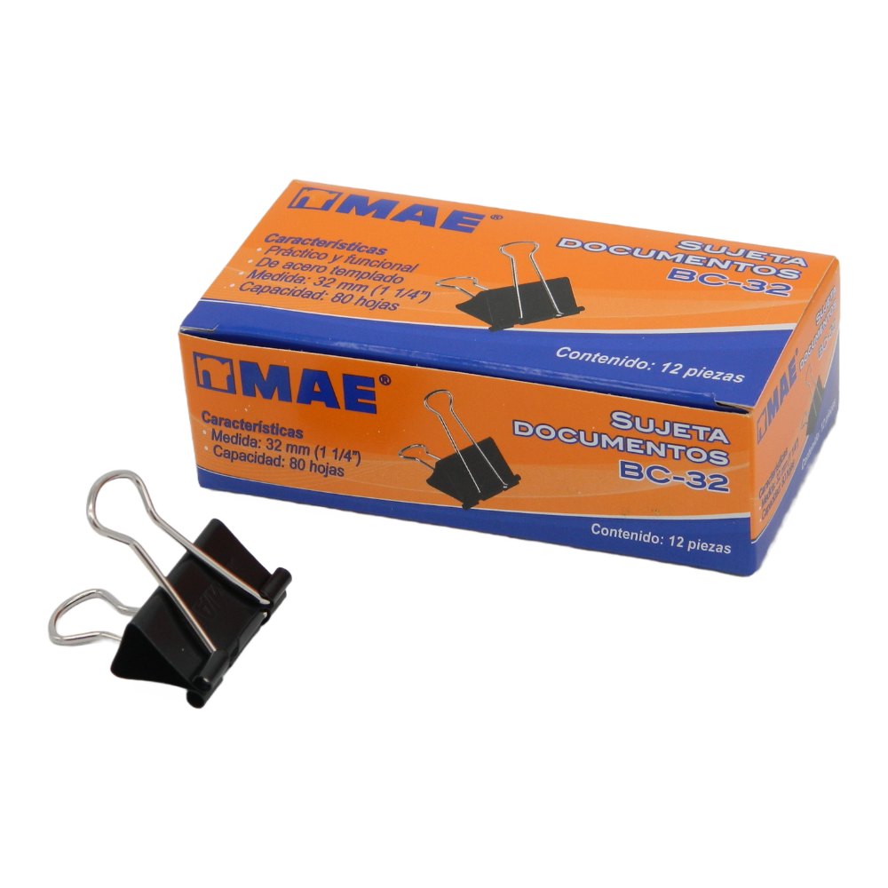 Binder Clip 32 mm 1 1/4" C/ 12 pzs Mae